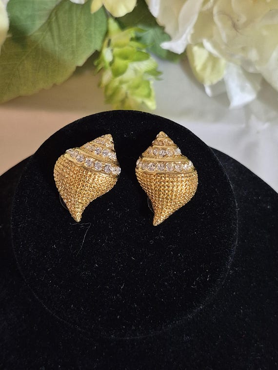 KJL Kenneth Jay Lane Sea Shell Gold Plate Crystal… - image 3