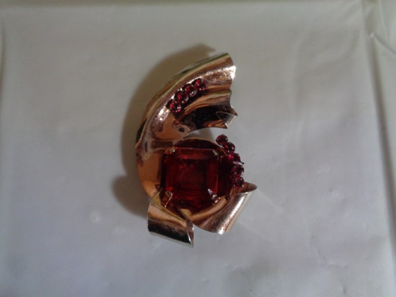 Glamour Signed Large Ruby Red Crystal Rose Gold o… - image 2