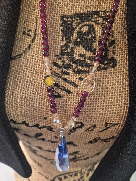 Ruby Red Glass Bead Necklace: Aurora Borealis Cry… - image 5