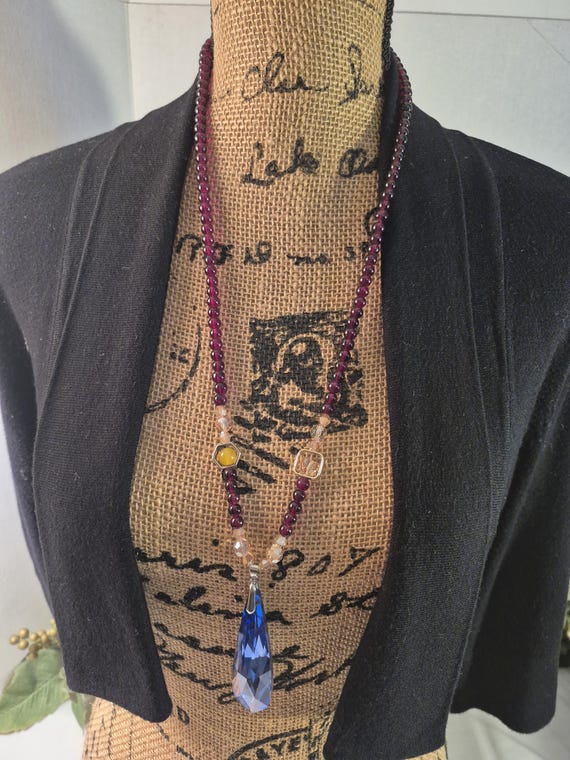 Ruby Red Glass Bead Necklace: Aurora Borealis Cry… - image 6