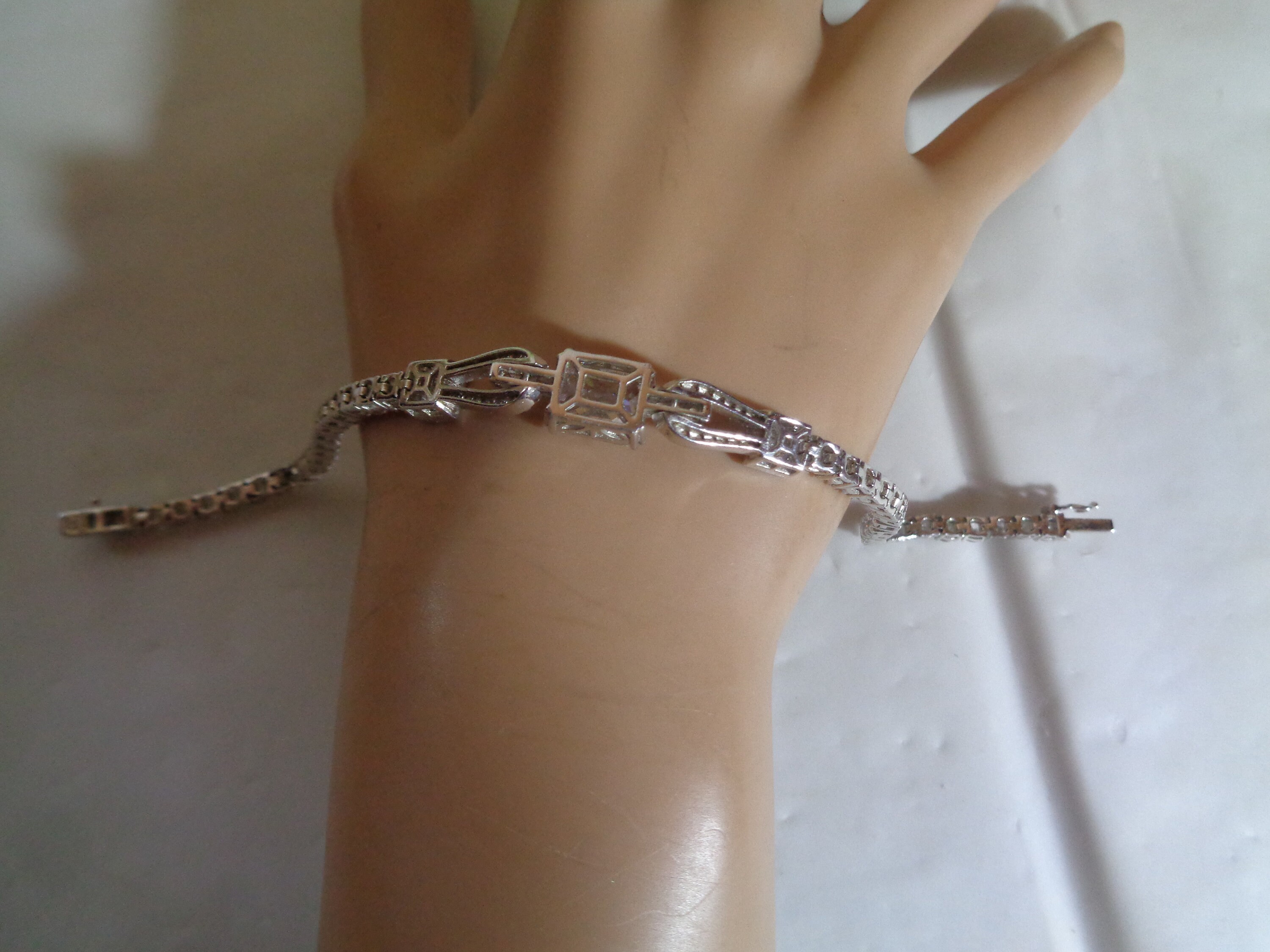 925 Emerald Princess Cut Rhinestones Tennis Bracelet Silver