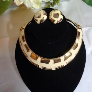 Valentino Garavani Giraffe Choker & Earrings Set: 1980s Gold Plate Enamel image 1