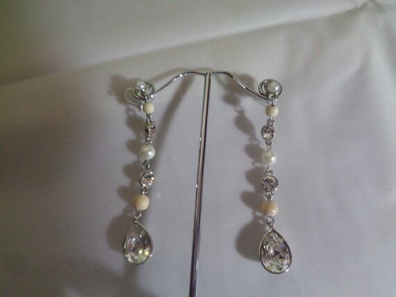 Givenchy Pearl Crystal Dangle Earrings: Rhodium S… - image 6
