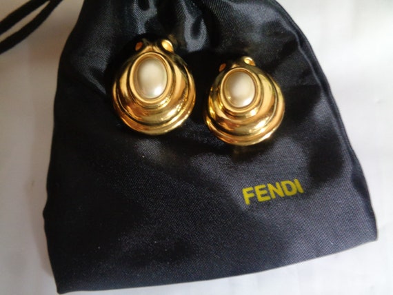 FENDI  Gold Plate Faux Pearl Clip on Earrings Ico… - image 4