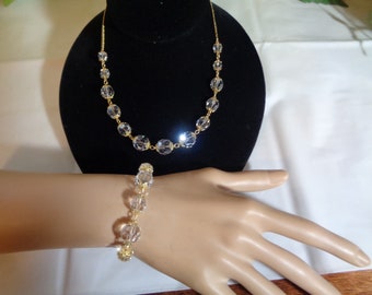 Hillcraft Gold Filled Wire Faceted Czech Glass Graduated Necklace & Matching Bracelet