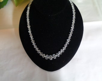 Antique Faceted  Graduating Rock Cut Crystal Glass Beads Necklace on Sterling Silver Chain   Wedding Prom