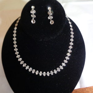 Signed Sterling Crystal Rhinestone Necklace & Dangle Earrings Set