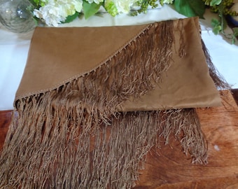 Preston & York Camel Brown Faux Suede Shawl Cape Scarf Long Fringe