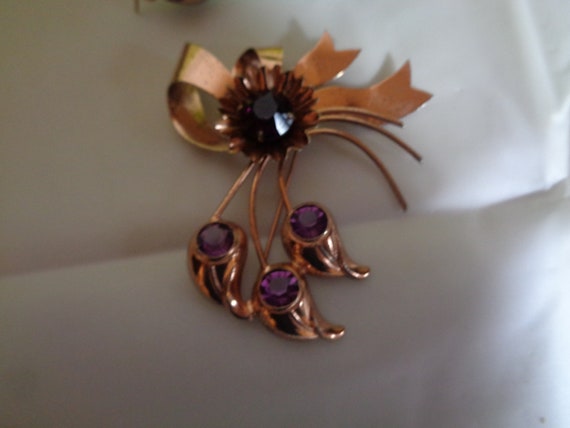 Rose Gold over Sterling Silver Floral Ribbon Bow … - image 3