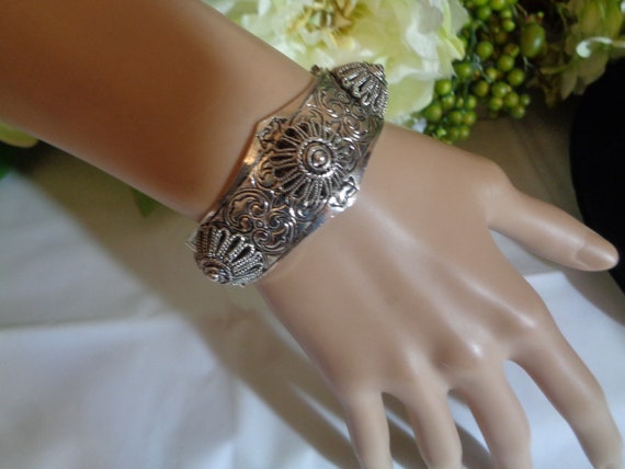 Art Deco Fancy Scrolled Silver Plate Bracelet Tro… - image 3