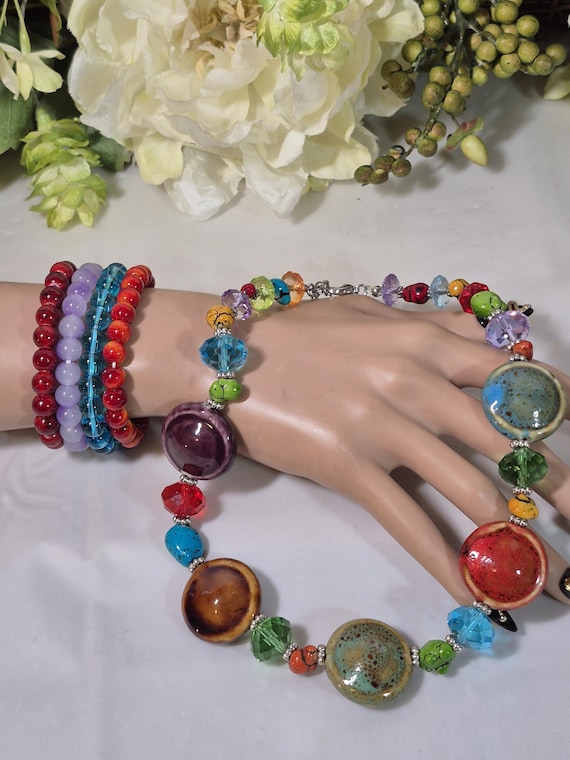 Colorful Glass Ceramic Stone Necklace Four Colorful Bracelets