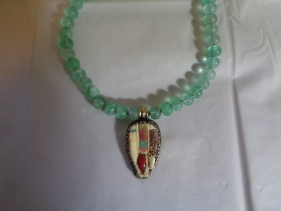 Tribal Green Apatite Gemstone Beads Carved Horse … - image 2