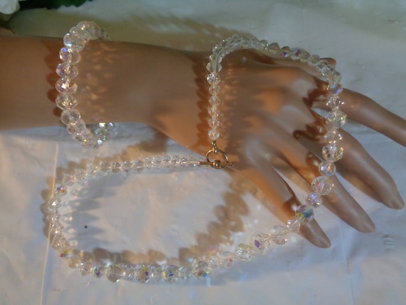 Czech Faceted Graduating Glass Beads Necklace Expandable Bracelet Wedding Prom
