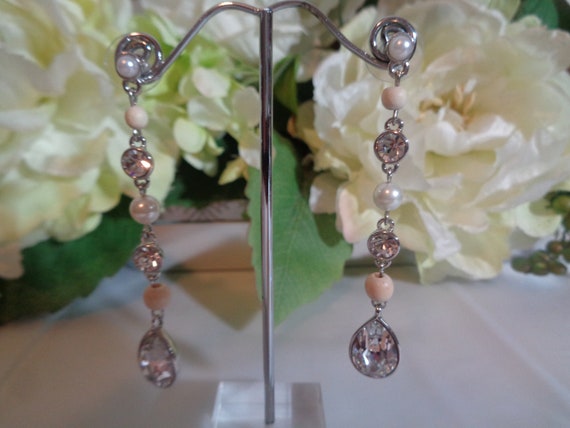 Givenchy Pearl Crystal Dangle Earrings: Rhodium S… - image 3