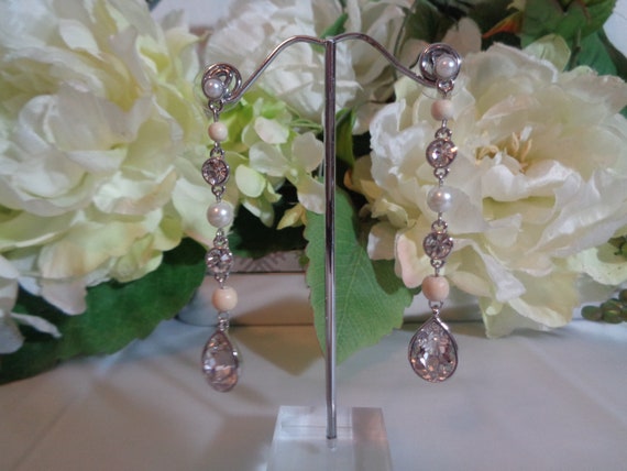 Givenchy Pearl Crystal Dangle Earrings: Rhodium S… - image 1