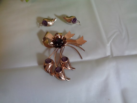 Rose Gold over Sterling Silver Floral Ribbon Bow … - image 2