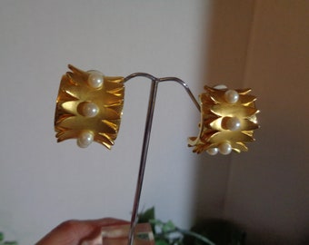 KL Karl Lagerfeld Gold Plated Pearl Half Hoop Earrings