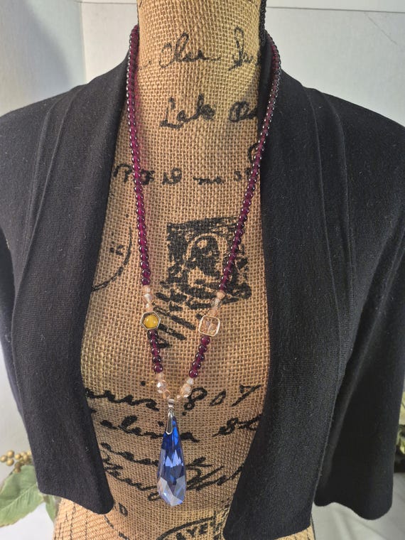 Ruby Red Glass Bead Necklace: Aurora Borealis Cry… - image 2