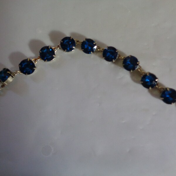Big Prong Set Sapphire Blue Crystal Rhinestone in Silver Metal Bracelet 15mm Stones
