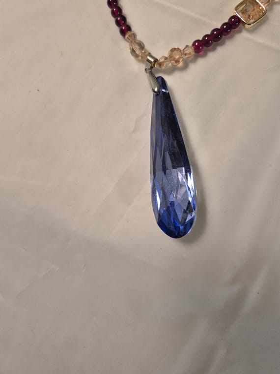 Ruby Red Glass Bead Necklace: Aurora Borealis Cry… - image 4