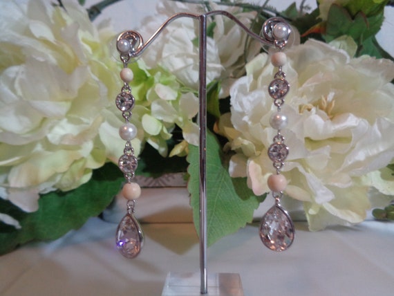 Givenchy Pearl Crystal Dangle Earrings: Rhodium S… - image 2