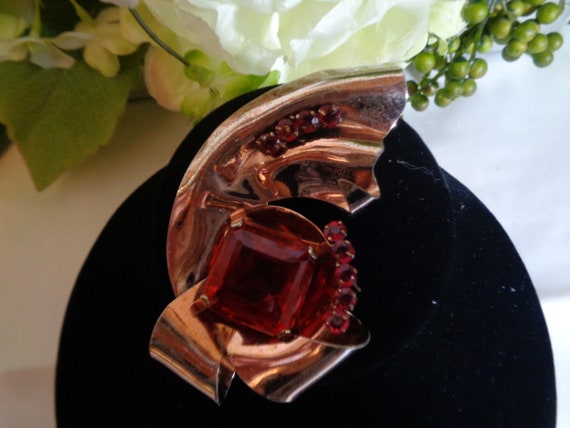 Glamour Signed Large Ruby Red Crystal Rose Gold o… - image 5