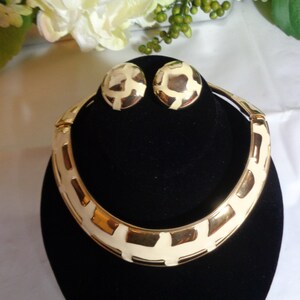 Valentino Garavani Giraffe Choker & Earrings Set: 1980s Gold Plate Enamel image 2