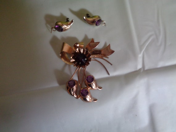 Rose Gold over Sterling Silver Floral Ribbon Bow … - image 1