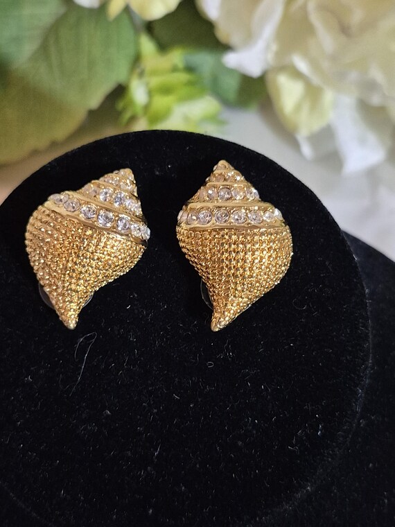 KJL Kenneth Jay Lane Sea Shell Gold Plate Crystal… - image 2