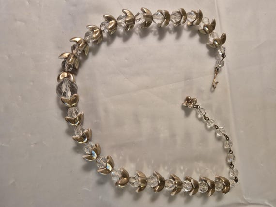 Gold Plate Tulip Setting Faceted Glass Bead Necklace Small Neck View 4