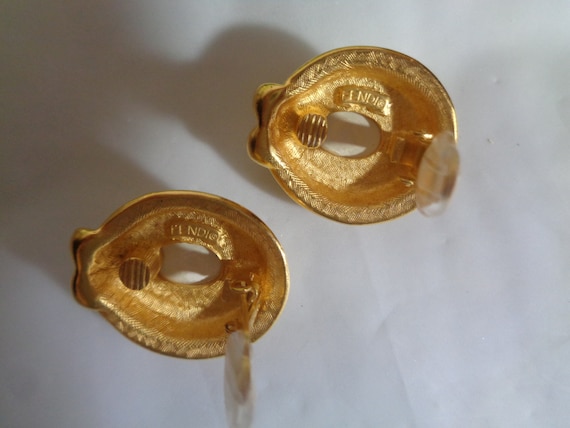 FENDI  Gold Plate Faux Pearl Clip on Earrings Ico… - image 7