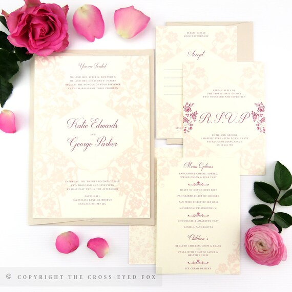 Romantic Vintage Rose Wedding Invitation Country Wedding Etsy