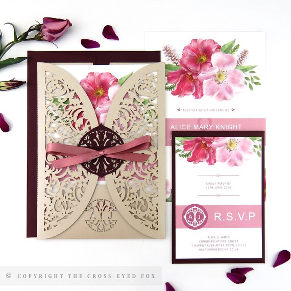 Romantic Country Garden Wedding Invitation Jacket Laser Cut Etsy