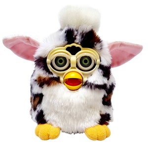 Vintage Furby 1998 SNOW LEOPARD Furby plush toy model 70-800 white fur brown spots green eyes Vintage toy RARE