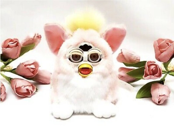Furby Baby Babies 2000 Peachy Furby Plush Pink and White Fur Brown