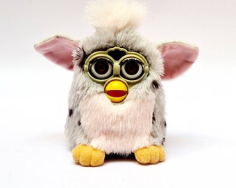 Furby 1998 Leopard furby toy grey fur brown eyes electronic plush toy Vintage RARE
