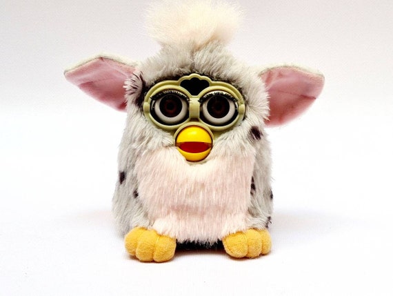 Furby 1998 Leopard Furby Toy Grey Fur Brown Eyes Electronic Plush