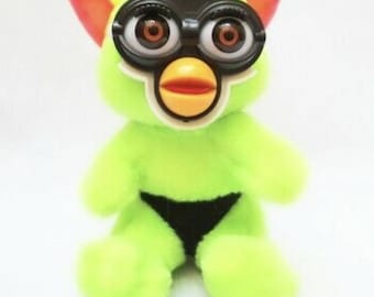 Furby fake Green Body knockoff furby plush neon green fur brown eyes Vintage toy EXTREMELLY RARE