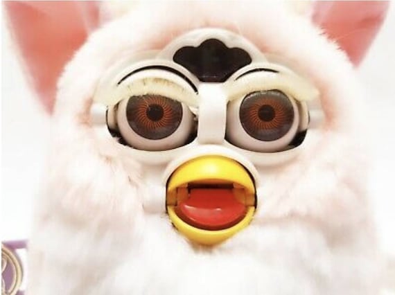 Furby Baby Babies 2000 Peachy Furby Plush Pink and White Fur Brown