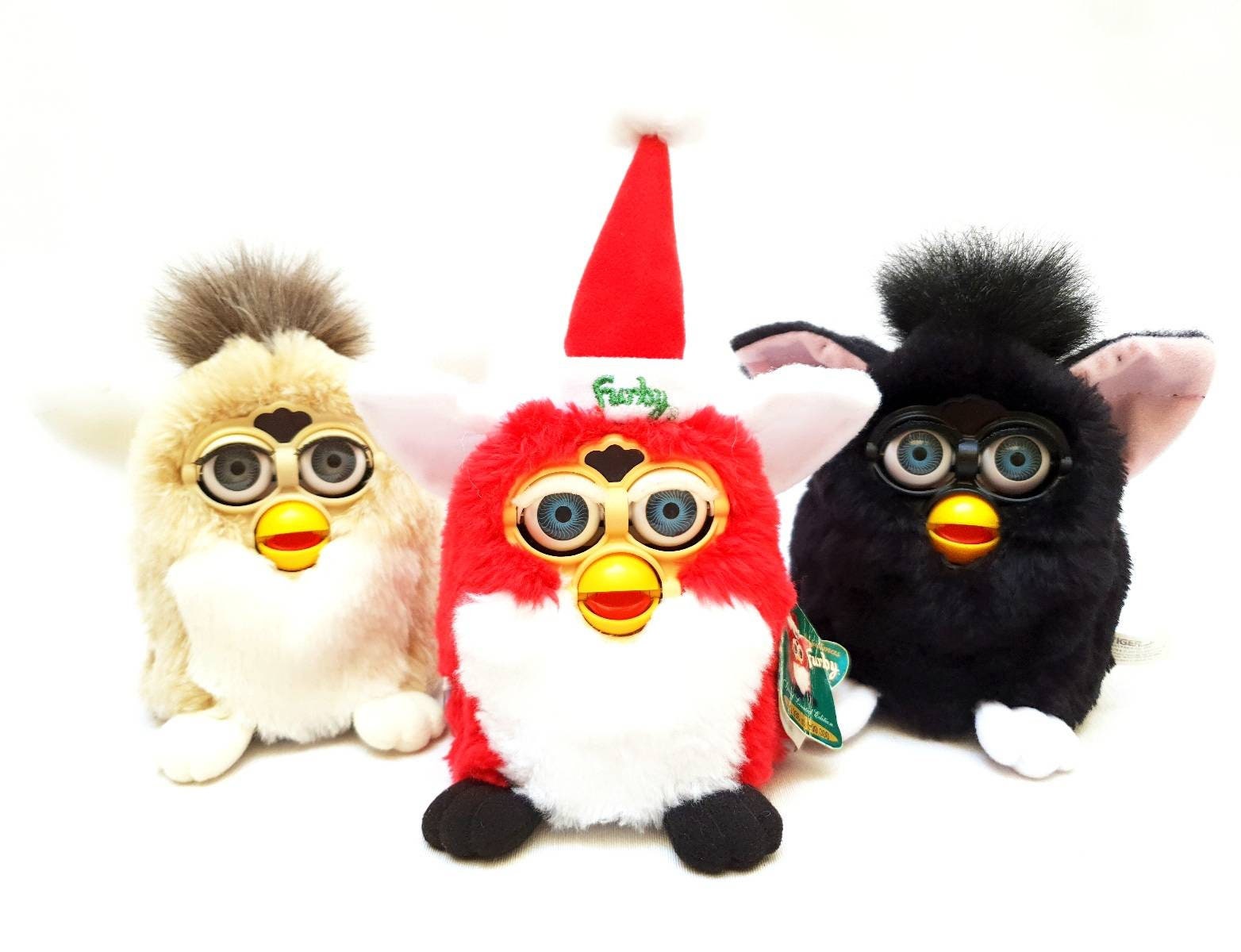 Peluche accessoires Furby lacet vintage 1999 noir gris rose rare emballage  neuf