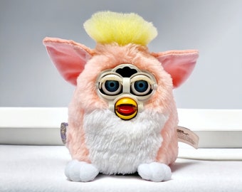 Furby baby babies 1999 Peachy furby plush pink and white fur blue eyes Vintage toy