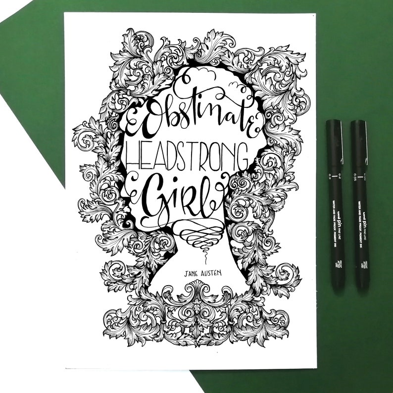 Obstinate Headstrong Girl silhouette and filigree print Etsy