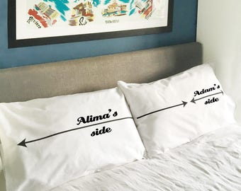 My Side / Your Side Funny Personalised Pillowcase Set Gift for Couples