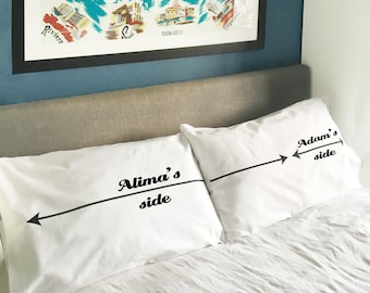 My Side / Your Side Funny Personalised Pillowcase Set Gift for Couples