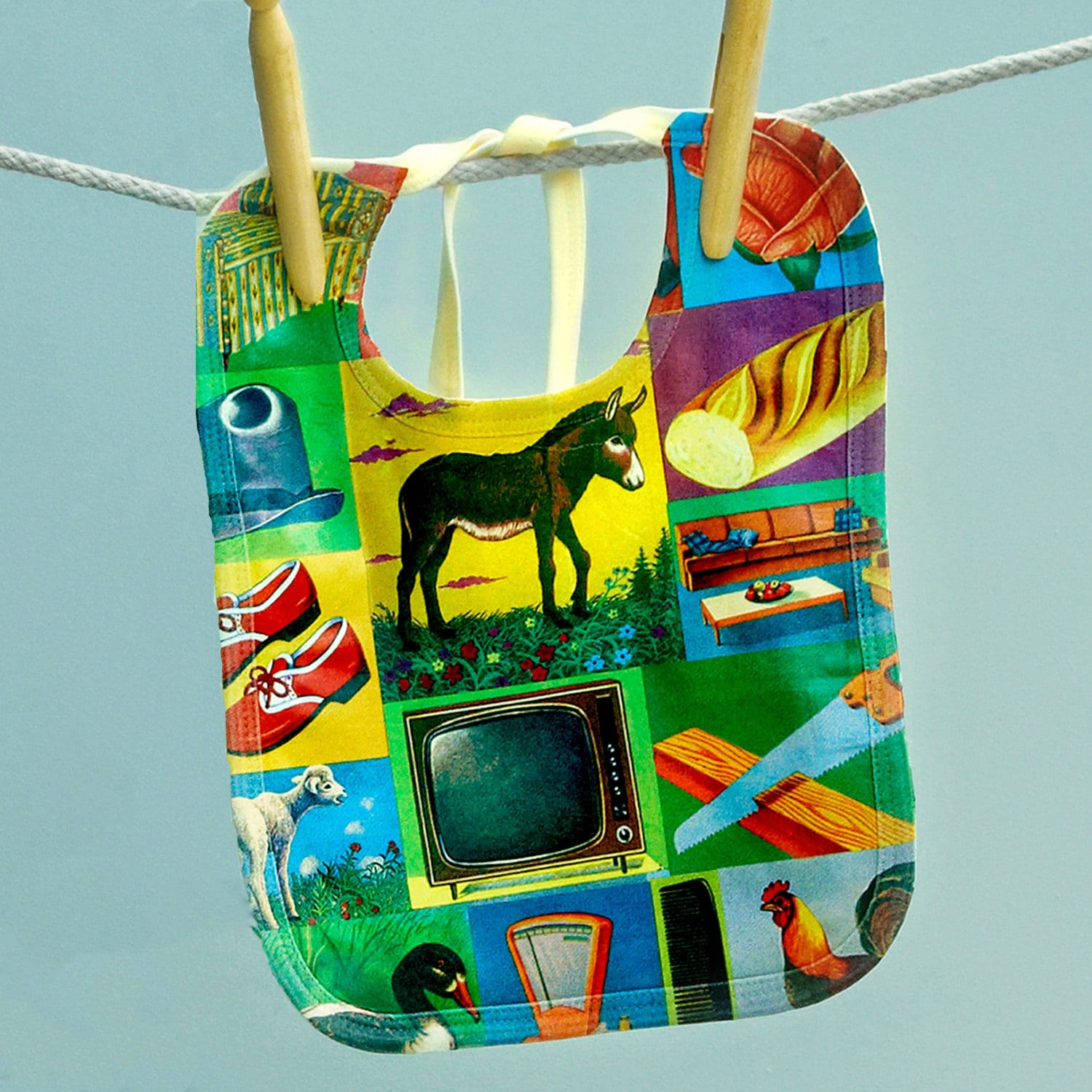 Baby Bib Vintage Donkey and Television Design Etsy