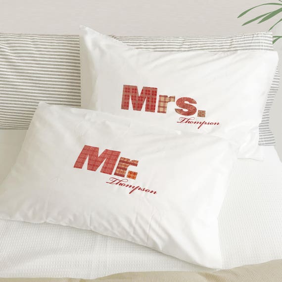 Mr and Mrs Pillowcase Gift for Couples Personalised 'Mrs Or Mr' Pillow Case in