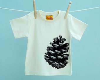 Pine Cone T Shirt for Son or Daughter - Natural unbleached organic cotton