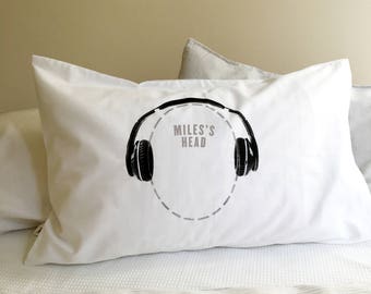 Headphones Pillowcase for Music Lovers Available with Personalisation from Twisted Twee