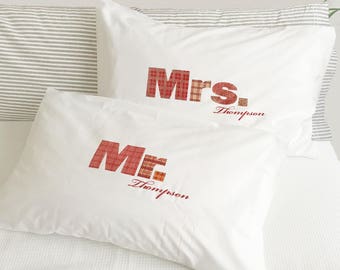 Mr and Mrs Pillowcase Set for Couples in Red