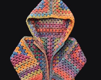 Matilda Hoodie child’s hexagon cardigan crochet pattern PDF (UK)